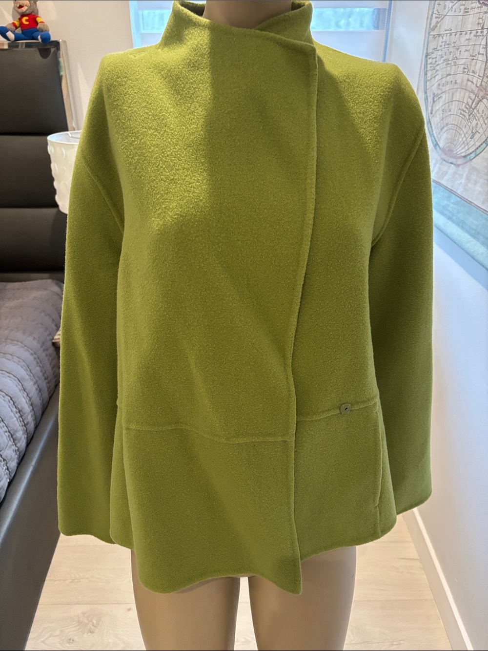 Eileen Fisher Olive Green Funnel-Neck Cape Jacket